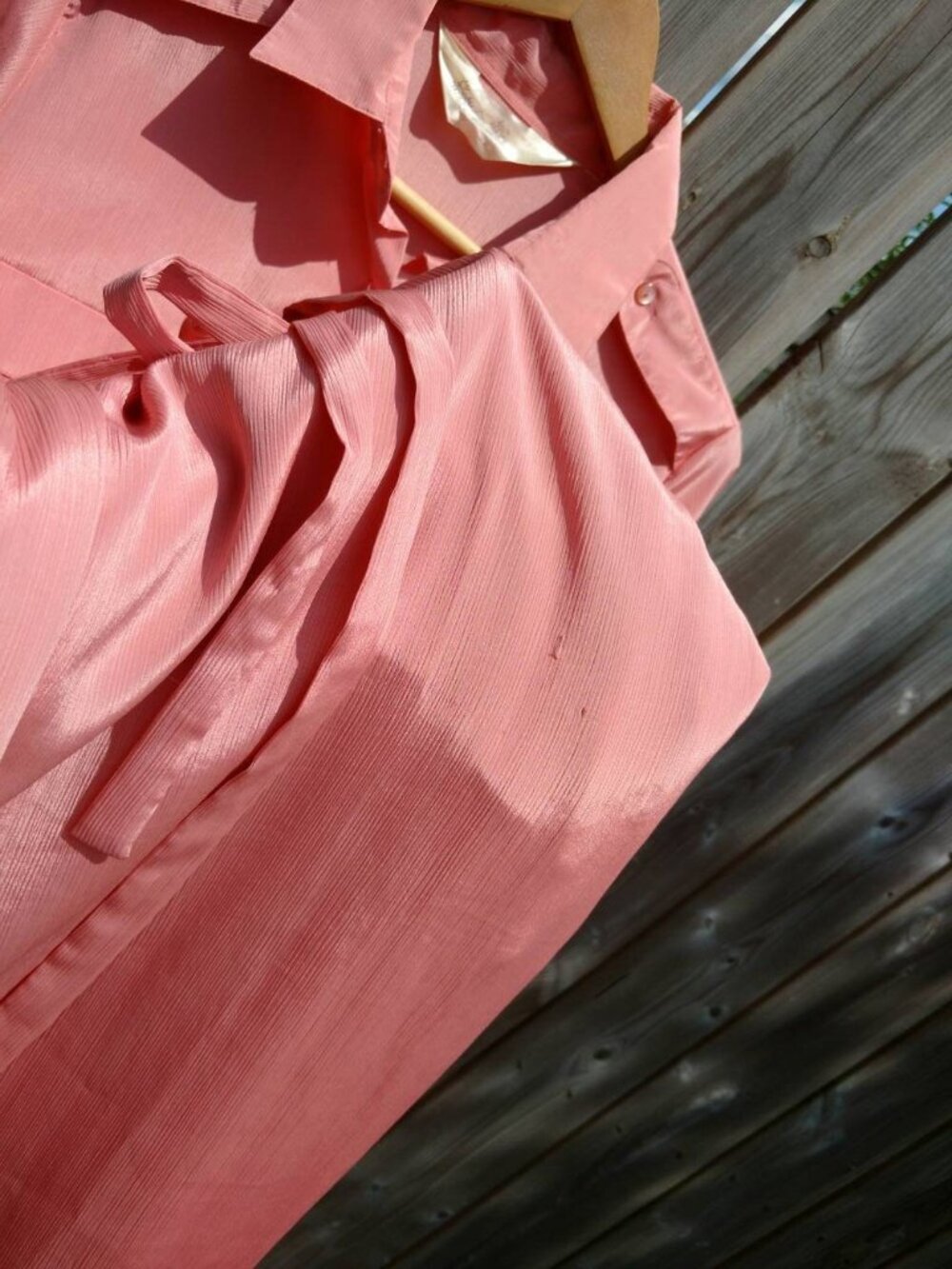 Vintage Pink Silky Dress 38" Bust Secretary Collar Pockets Long Sleeves - Picture 8 of 10